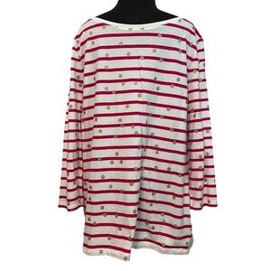 Talbots Pink Stripes and Gold Dots 3/4 Sleeve Tee Shirt Top Size M
